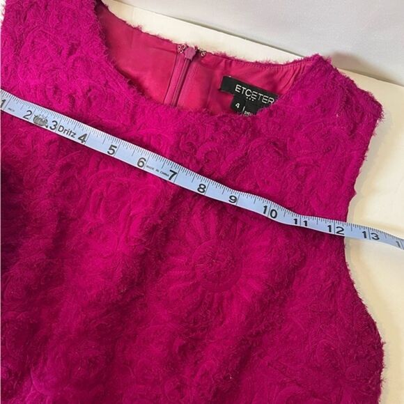 Etcetera 3D Raw Textured Floral Silk Sheath Dress Fuchsia Formal Chic Sz 4 - Picture 11 of 13